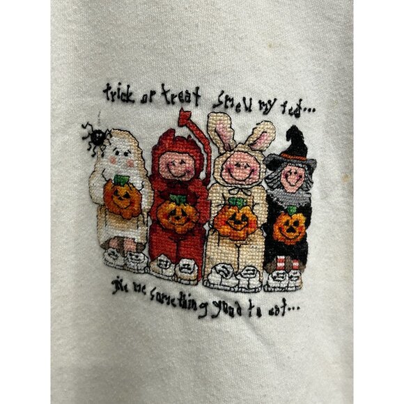 Vintage Fashion Gear Halloween Sweatshirt White Crewneck Cross-stitch Sz Large - Picture 4 of 8